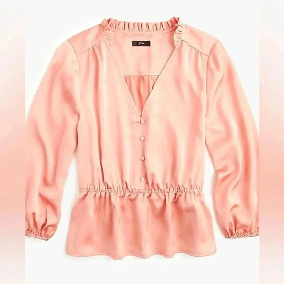 J. Crew | V-neck Button-detail Peplum Blouse Top Pink Coral Size 2 XS - Picture 4 of 4